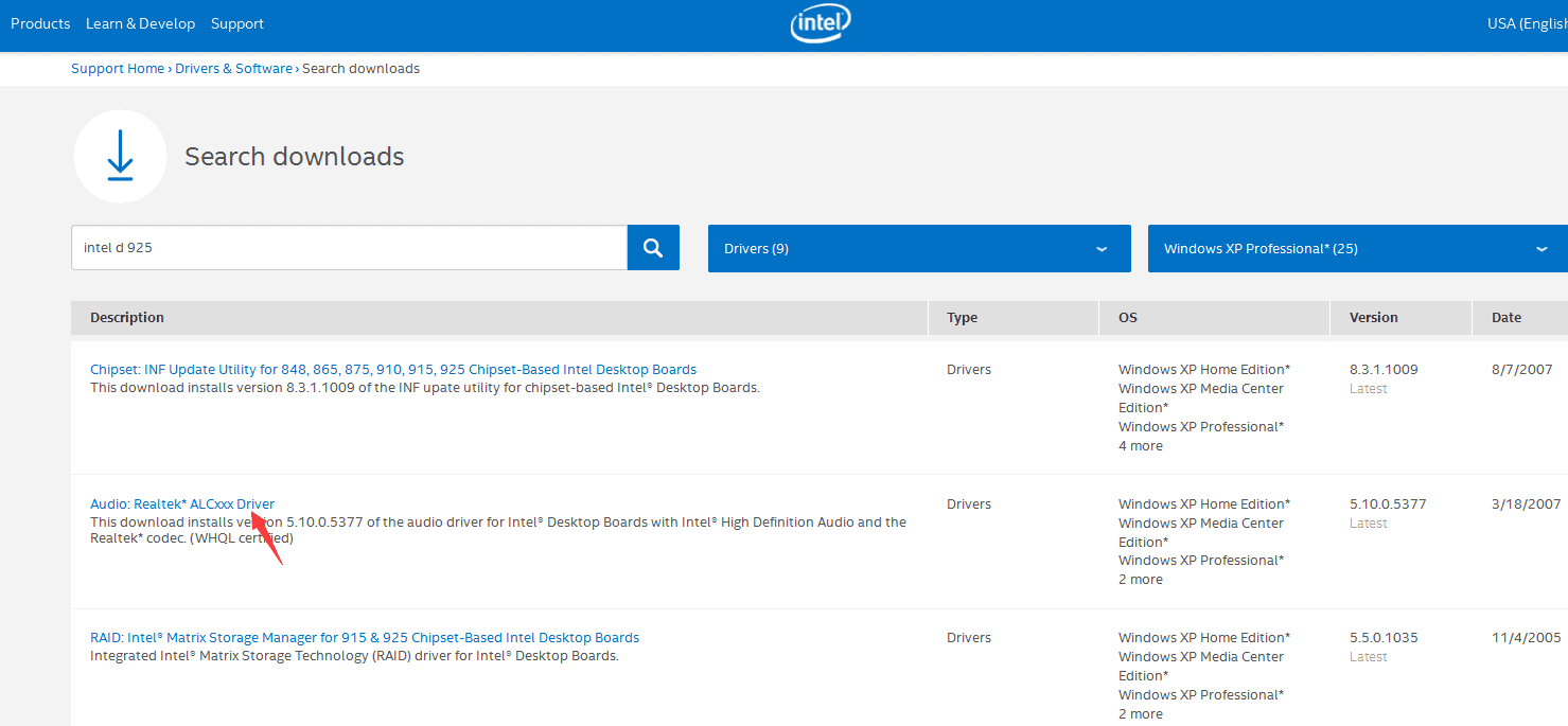 Intel audio drivers 